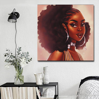 BigProStore Framed Black Art Pretty Black American Girl African American Wall Art And Decor Afrocentric Living Room Ideas BPS64107 16" x 16" x 0.75" Square Canvas