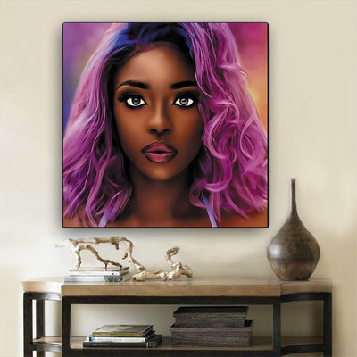 BigProStore Framed Black Art Pretty Black American Girl Modern Black Art Afrocentric Decor BPS71847 12" x 12" x 0.75" Square Canvas