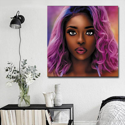 BigProStore Framed Black Art Pretty Black American Girl Modern Black Art Afrocentric Decor BPS71847 16" x 16" x 0.75" Square Canvas