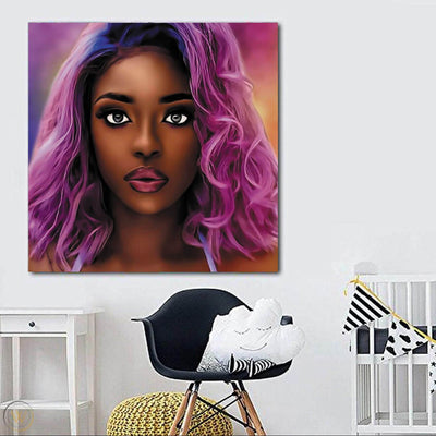 BigProStore Framed Black Art Pretty Black American Girl Modern Black Art Afrocentric Decor BPS71847 24" x 24" x 0.75" Square Canvas