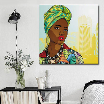 BigProStore Framed Black Art Pretty Black Girl African American Black Art Afrocentric Decor BPS70890 16" x 16" x 0.75" Square Canvas