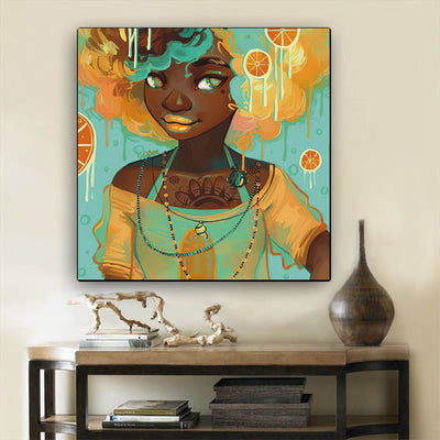 BigProStore Framed Black Art Pretty Black Girl African American Prints Afrocentric Decorating Ideas BPS86401 12" x 12" x 0.75" Square Canvas
