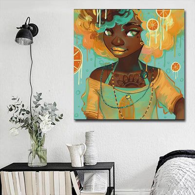 BigProStore Framed Black Art Pretty Black Girl African American Prints Afrocentric Decorating Ideas BPS86401 16" x 16" x 0.75" Square Canvas