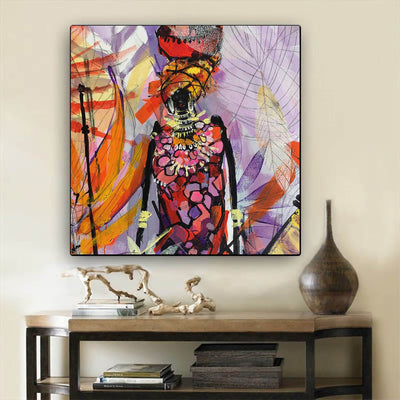 BigProStore Framed Black Art Pretty Girl With Afro African American Canvas Wall Art Afrocentric Home Decor Ideas BPS62542 24" x 24" x 0.75" Square Canvas