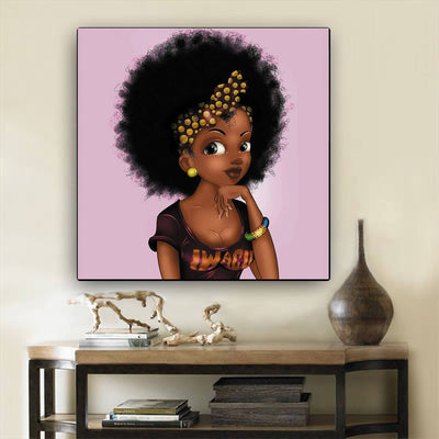 BigProStore Framed Black Art Pretty Melanin Girl Black History Wall Art Afrocentric Decorating Ideas BPS81925 12" x 12" x 0.75" Square Canvas