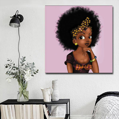 BigProStore Framed Black Art Pretty Melanin Girl Black History Wall Art Afrocentric Decorating Ideas BPS81925 16" x 16" x 0.75" Square Canvas