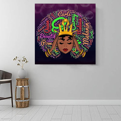 BigProStore Framed Black Art Pretty Melanin Poppin Girl African Canvas Afrocentric Decorating Ideas BPS10356 16" x 16" x 0.75" Square Canvas