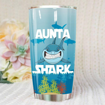 BigProStore Funny Aunta Shark Tumbler Womens Custom Father's Day Mother's Day Gift Idea BPS865 White / 20oz Steel Tumbler