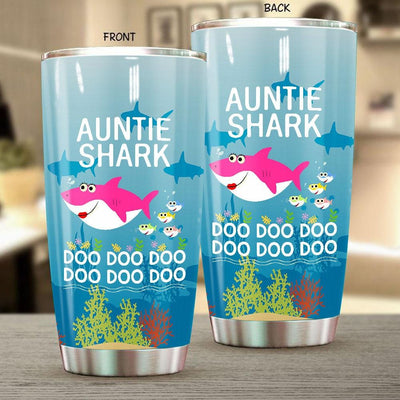BigProStore Funny Auntie Shark Doo Doo Doo Tumbler Womens Custom Father's Day Mother's Day Gift Idea BPS575 White / 20oz Steel Tumbler