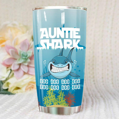 BigProStore Funny Auntie Shark Doo Doo Doo Tumbler Womens Custom Father's Day Mother's Day Gift Idea BPS678 White / 20oz Steel Tumbler