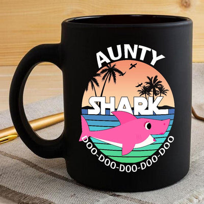 BigProStore Funny Aunty Shark Doo Doo Doo Coffee Mug Summer Beach Womens Custom Father's Day Mother's Day Gift Idea BPS374 Black / 11oz Coffee Mug