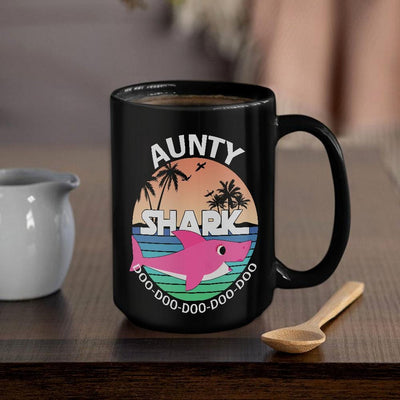 BigProStore Funny Aunty Shark Doo Doo Doo Coffee Mug Summer Beach Womens Custom Father's Day Mother's Day Gift Idea BPS374 Black / 15oz Coffee Mug