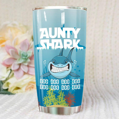 BigProStore Funny Aunty Shark Doo Doo Doo Tumbler Womens Custom Father's Day Mother's Day Gift Idea BPS963 White / 20oz Steel Tumbler