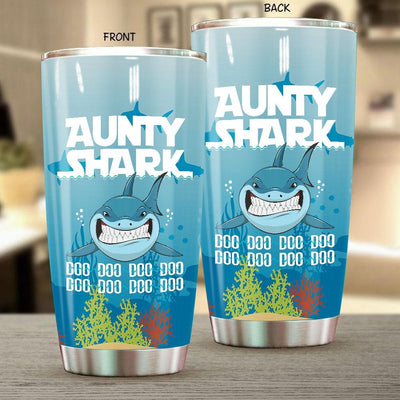 BigProStore Funny Aunty Shark Doo Doo Doo Tumbler Womens Custom Father's Day Mother's Day Gift Idea BPS963 White / 20oz Steel Tumbler
