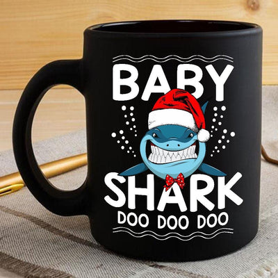 BigProStore Funny Baby Shark Doo Doo Doo Coffee Mug Shark Wearing Santa Hat Womens Custom Father's Day Mother's Day Christmas Gift Idea BPS114 Black / 11oz Coffee Mug