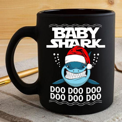BigProStore Funny Baby Shark Doo Doo Doo Coffee Mug Shark Wearing Santa Hat Womens Custom Father's Day Mother's Day Christmas Gift Idea BPS741 Black / 11oz Coffee Mug