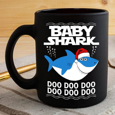 BigProStore Funny Baby Shark Doo Doo Doo Coffee Mug Shark Wearing Santa Hat Womens Custom Father's Day Mother's Day Christmas Gift Idea BPS958 Black / 11oz Coffee Mug