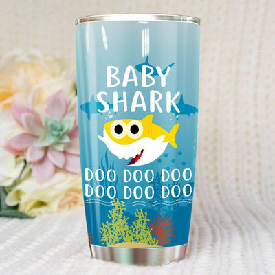 BigProStore Funny Baby Shark Doo Doo Doo Tumbler Cute Shark Baby Womens Custom Father's Day Mother's Day Gift Idea BPS553 White / 20oz Steel Tumbler