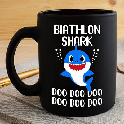 BigProStore Funny Biathlon Shark Doo Doo Doo Coffee Mug Cute Shark Baby Womens Custom Father's Day Mother's Day Gift Idea BPS807 Black / 11oz Coffee Mug