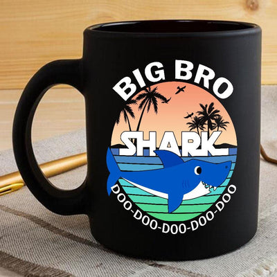 BigProStore Funny Big Bro Shark Doo Doo Doo Coffee Mug Summer Beach Mens Custom Father's Day Mother's Day Gift Idea BPS728 Black / 11oz Coffee Mug