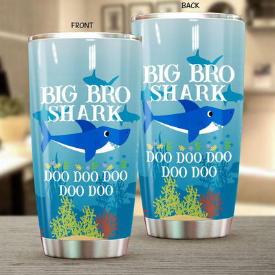 BigProStore Funny Big Bro Shark Doo Doo Doo Tumbler Mens Custom Father's Day Mother's Day Gift Idea BPS324 White / 20oz Steel Tumbler