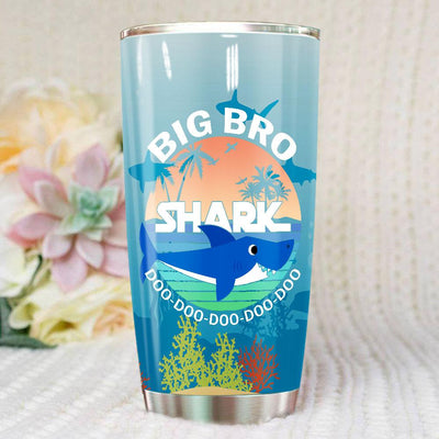 BigProStore Funny Big Bro Shark Doo Doo Doo Tumbler Summer Beach Mens Custom Father's Day Mother's Day Gift Idea BPS728 White / 20oz Steel Tumbler