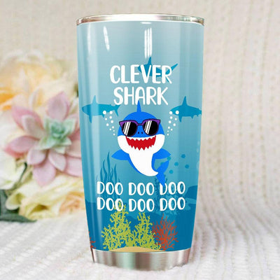 BigProStore Funny Clever Shark Doo Doo Doo Tumbler Cute Shark Baby Wearing Sunglasses Womens Custom Father's Day Mother's Day Gift Idea BPS173 White / 20oz Steel Tumbler