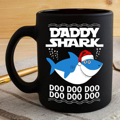 BigProStore Funny Daddy Shark Doo Doo Doo Coffee Mug Shark Wearing Santa Hat Mens Custom Father's Day Mother's Day Christmas Gift Idea BPS764 Black / 11oz Coffee Mug