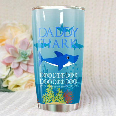 BigProStore Funny Daddy Shark Doo Doo Doo Tumbler Mens Custom Father's Day Mother's Day Gift Idea BPS821 White / 20oz Steel Tumbler