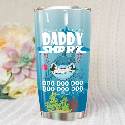 BigProStore Funny Daddy Shark Doo Doo Doo Tumbler Shark And Rose Mens Custom Father's Day Mother's Day Gift Idea BPS764 White / 20oz Steel Tumbler