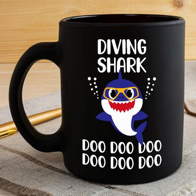BigProStore Funny Diving Shark Doo Doo Doo Coffee Mug Cute Shark Baby Womens Custom Father's Day Mother's Day Gift Idea BPS623 Black / 11oz Coffee Mug