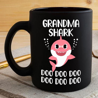 BigProStore Funny Grandma Shark Doo Doo Doo Coffee Mug Cute Shark Baby Womens Custom Father's Day Mother's Day Gift Idea BPS129 Black / 11oz Coffee Mug