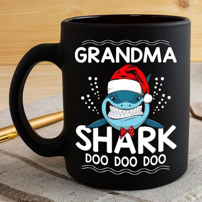 BigProStore Funny Grandma Shark Doo Doo Doo Coffee Mug Shark Wearing Santa Hat Womens Custom Father's Day Mother's Day Christmas Gift Idea BPS345 Black / 11oz Coffee Mug
