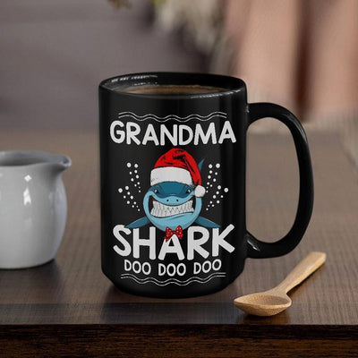 BigProStore Funny Grandma Shark Doo Doo Doo Coffee Mug Shark Wearing Santa Hat Womens Custom Father's Day Mother's Day Christmas Gift Idea BPS345 Black / 15oz Coffee Mug