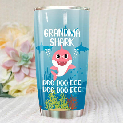 BigProStore Funny Grandma Shark Doo Doo Doo Tumbler Cute Shark Baby Womens Custom Father's Day Mother's Day Gift Idea BPS129 White / 20oz Steel Tumbler