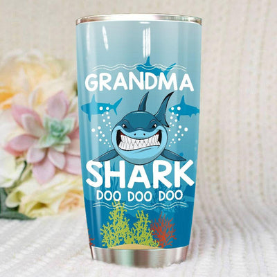 BigProStore Funny Grandma Shark Doo Doo Doo Tumbler Womens Custom Father's Day Mother's Day Gift Idea BPS436 White / 20oz Steel Tumbler