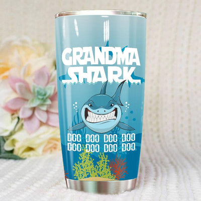 BigProStore Funny Grandma Shark Doo Doo Doo Tumbler Womens Custom Father's Day Mother's Day Gift Idea BPS847 White / 20oz Steel Tumbler