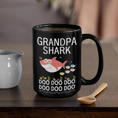 BigProStore Funny Grandpa Shark Doo Doo Doo Coffee Mug Mens Custom Father's Day Mother's Day Gift Idea BPS450 Black / 15oz Coffee Mug