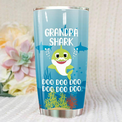 BigProStore Funny Grandpa Shark Doo Doo Doo Tumbler Cute Shark Baby Mens Custom Father's Day Mother's Day Gift Idea BPS255 White / 20oz Steel Tumbler