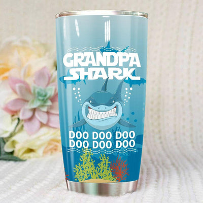 BigProStore Funny Grandpa Shark Doo Doo Doo Tumbler Mens Custom Father's Day Mother's Day Gift Idea BPS260 White / 20oz Steel Tumbler