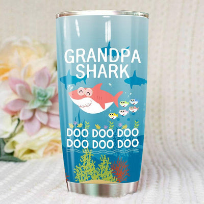 BigProStore Funny Grandpa Shark Doo Doo Doo Tumbler Mens Custom Father's Day Mother's Day Gift Idea BPS450 White / 20oz Steel Tumbler