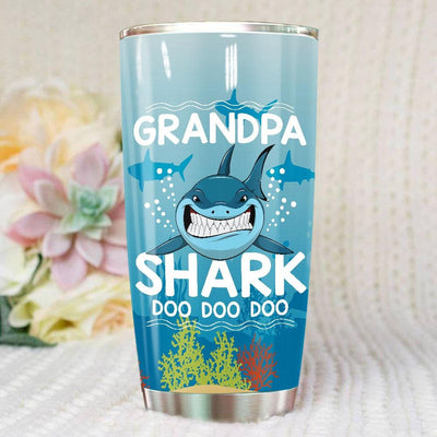 BigProStore Funny Grandpa Shark Doo Doo Doo Tumbler Mens Custom Father's Day Mother's Day Gift Idea BPS596 White / 20oz Steel Tumbler