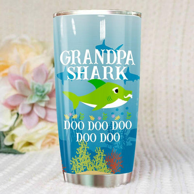 BigProStore Funny Grandpa Shark Doo Doo Doo Tumbler Mens Custom Father's Day Mother's Day Gift Idea BPS636 White / 20oz Steel Tumbler