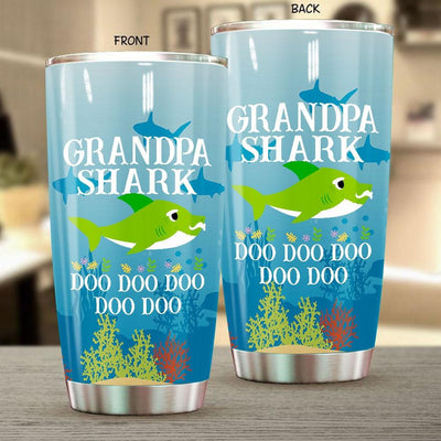 BigProStore Funny Grandpa Shark Doo Doo Doo Tumbler Mens Custom Father's Day Mother's Day Gift Idea BPS636 White / 20oz Steel Tumbler