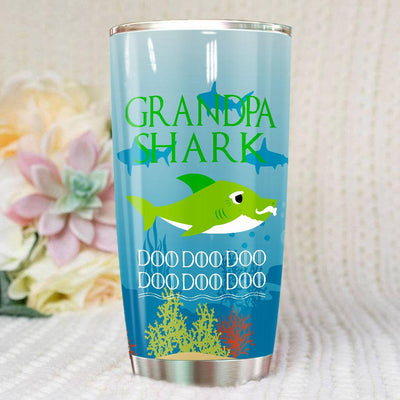 BigProStore Funny Grandpa Shark Doo Doo Doo Tumbler Mens Custom Father's Day Mother's Day Gift Idea BPS995 White / 20oz Steel Tumbler