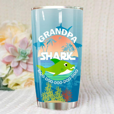 BigProStore Funny Grandpa Shark Doo Doo Doo Tumbler Summer Beach Mens Custom Father's Day Mother's Day Gift Idea BPS645 White / 20oz Steel Tumbler