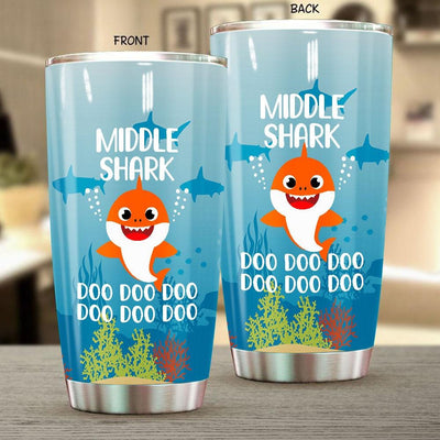 BigProStore Funny Middle Shark Doo Doo Doo Tumbler Cute Shark Baby Womens Custom Father's Day Mother's Day Gift Idea BPS373 White / 20oz Steel Tumbler