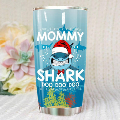 BigProStore Funny Mommy Shark Doo Doo Doo Tumbler Shark Wearing Santa Hat Womens Custom Father's Day Mother's Day Christmas Gift Idea BPS234 White / 20oz Steel Tumbler
