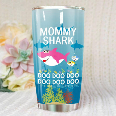BigProStore Funny Mommy Shark Doo Doo Doo Tumbler Womens Custom Father's Day Mother's Day Gift Idea BPS750 White / 20oz Steel Tumbler