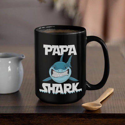 BigProStore Funny Papa Shark Coffee Mug Mens Custom Father's Day Mother's Day Gift Idea BPS121 Black / 15oz Coffee Mug